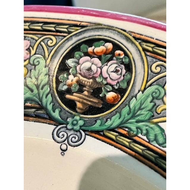 Limoges, France Antique Haviland Limoges Large Oval Meat Platter, Hand-Painted Birds & Florals, Pink Banded Rim, French Porcelain For Sale - Image 4 of 12