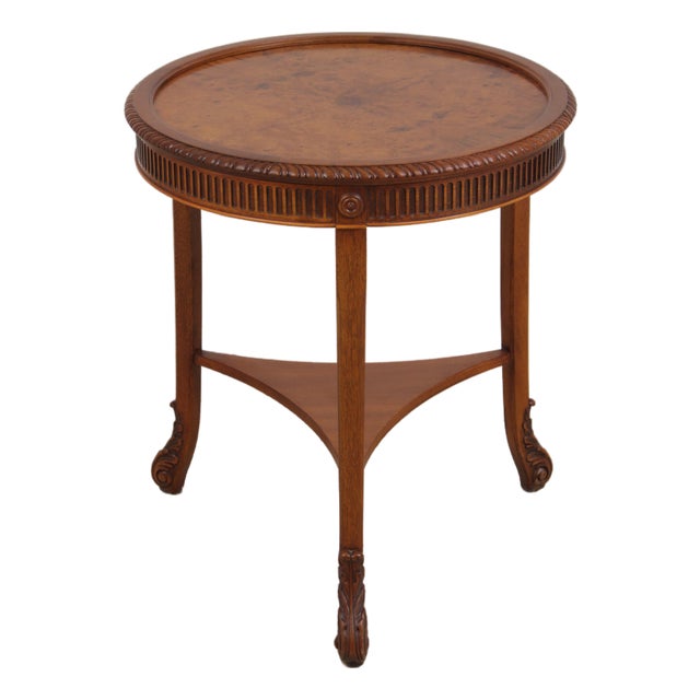 John Widdicomb Round Burl Wood Lamp Table For Sale