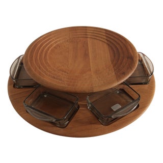 Danish Teak Carousel with Six Glass Bowls by Digsmed, 1960s, St of 7 For Sale
