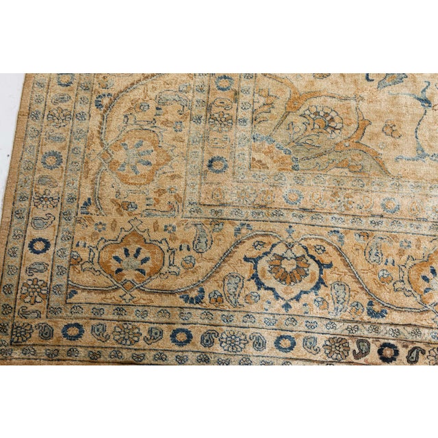 Brown Fine Persian Tabriz Brown, Blue Hand Knotted Wool Carpet For Sale - Image 8 of 10