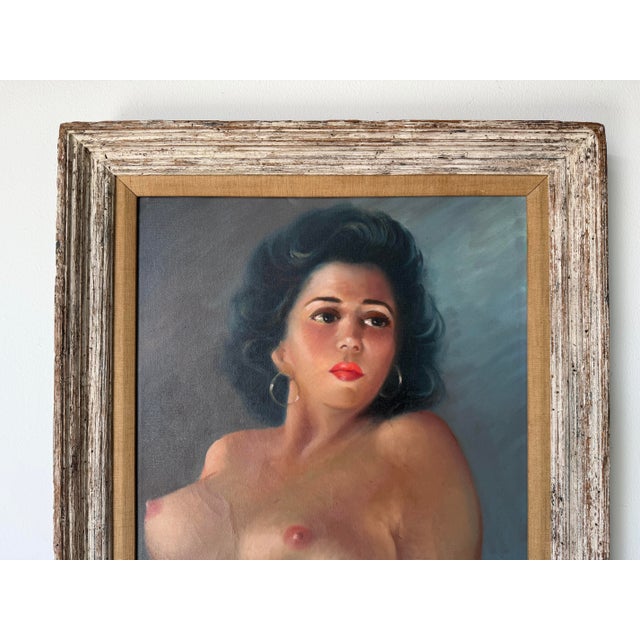 1960’s Vintage Female Nude Portrait Oil Painting on Canvas – Framed For Sale - Image 11 of 12