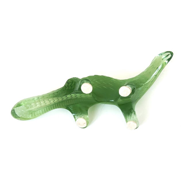 LALIQUE France Green KOMODO DRAGON SALAMANDER LIZARD CHAMELEON Crystal Figurine Measures is 7" L X 3" H X Width 2 1/2" In...
