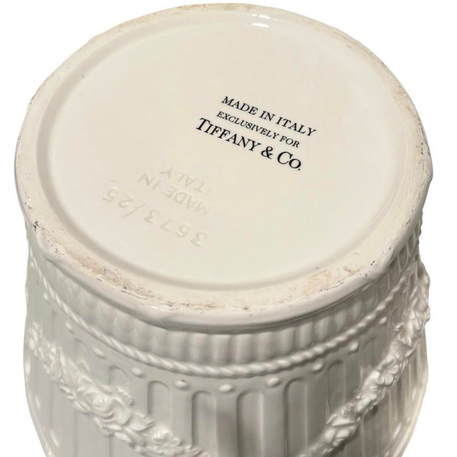 Pair of Vintage Tiffany & Co. White Garland Motif Italian Cachepots Planters For Sale - Image 11 of 11