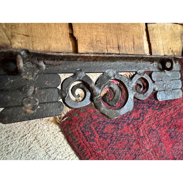 Metal French Art Deco Wrought Iron Navette Mirror | Beveled Glass | Original Chain | C. 1920s–1930s For Sale - Image 7 of 11