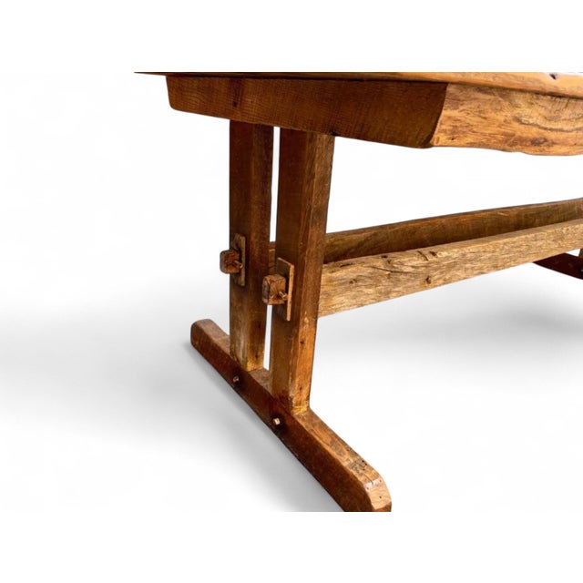 Orange Reclaimed Wood Farmhouse Trestle Harvest Dining Table 126 W For Sale - Image 8 of 9