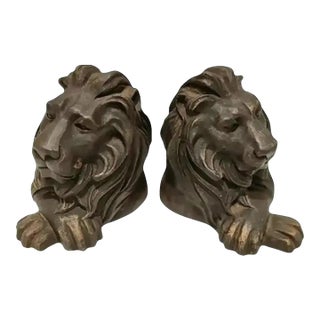 Lion Head Sculpture Bookends- A Pair For Sale