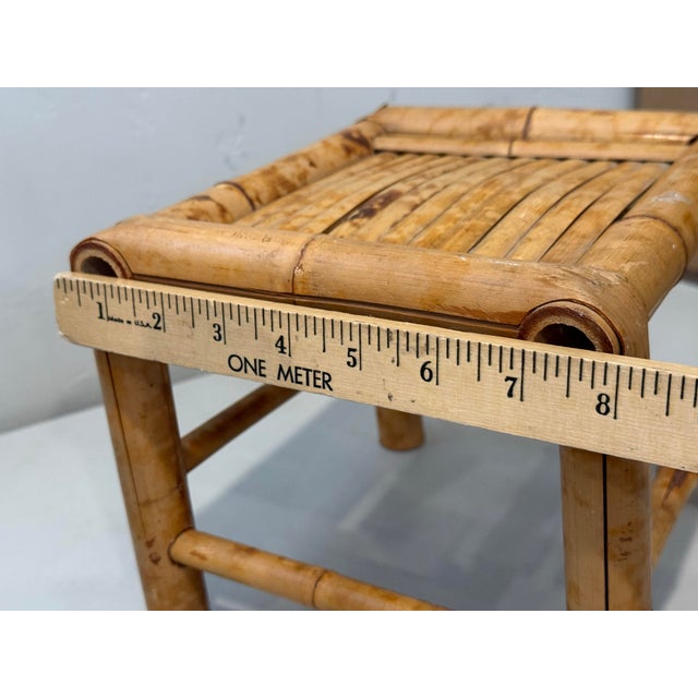 1980s 1980s Low Chinoiserie Hand-Crafted Rattan Burnt Bamboo Plant Stand For Sale - Image 5 of 12