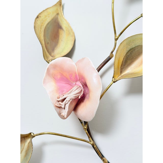 1960s Vintage Mid-Century Brass Wall Sculpture, Dogwood/Magnolia Blossom Branches, Pair For Sale - Image 5 of 6