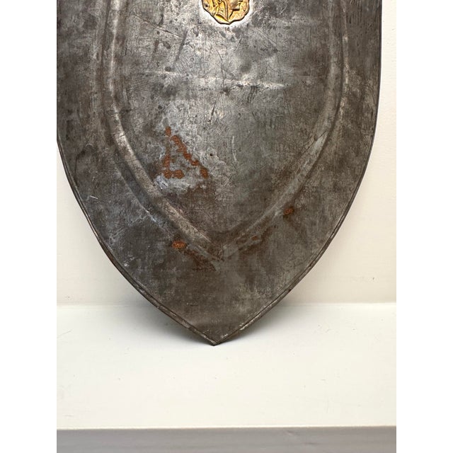 Metal Vintage Medieval Rustic European Brass Medallion & Steel Shield Armor For Sale - Image 7 of 11