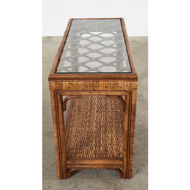 Baldwin Style Wrapped Rattan Console Table For Sale - Image 4 of 12