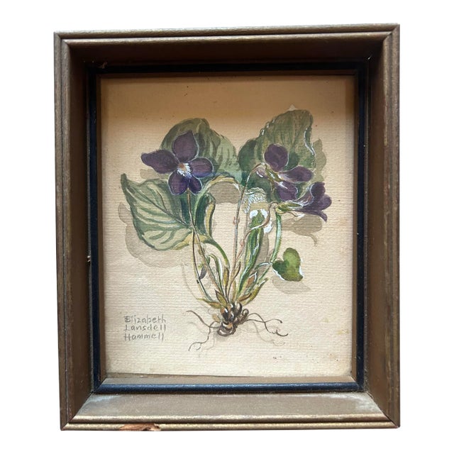 Petite Antique 1930’s Detailed Watercolor of Violets by Elizabeth Lansdell Hammell For Sale