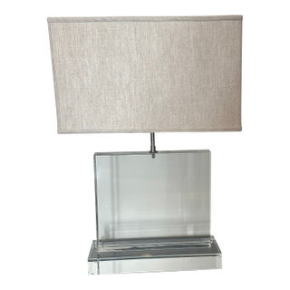 Designer Modern Acrylic Block Table Lamp With Rectangular Fabric Shade – Minimalist Elegance For Sale