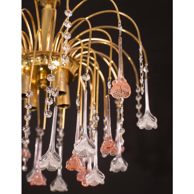 Brigitte Bardot, Pink and Transparent Murano Glass Flowers Chandelier, 1970s For Sale - Image 10 of 12