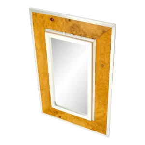 Rectangle Mid-Century Modern Burl Wood & Aluminum Mirror by Greg Copeland