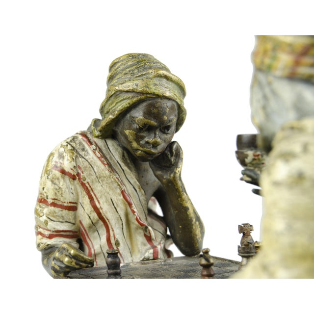 Metal Late 19th Century Vienna Secession Cold-Painted Bronze Small Sculpture of Two Men Playing Chess by Franz Bergmann/Nam Greb, Austria For Sale - Image 7 of 9