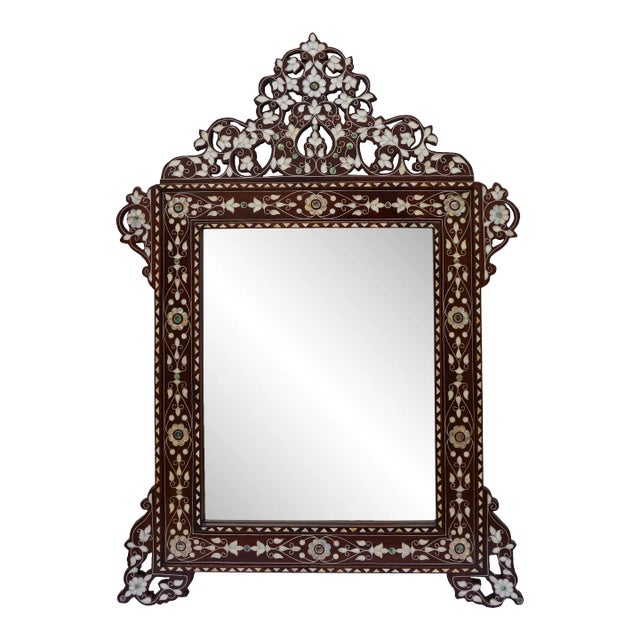 Vintage Syrian Floral-Patterned Colorful Mother-Of-Pearl Mirror For Sale