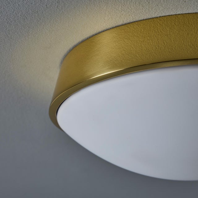 1960s Glashütte Limburg Brass & Opaline Glass Flush Mount in the Manner of Stilnovo For Sale In Los Angeles - Image 6 of 12