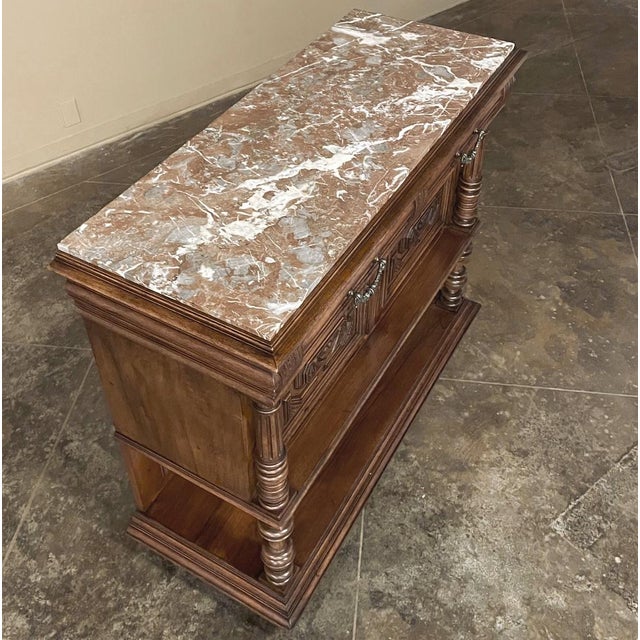 Wood 19th Century French Neoclassical Henri II Marble Top Walnut Buffet For Sale - Image 7 of 18