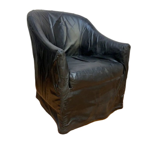 Niedermaier Vintage Mario Bellini Style Black Italian Draped Leather Barrel Back Club Chairs by Neidermier - Pair For Sale - Image 4 of 8