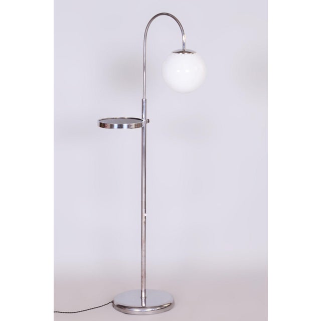 Silver Bauhaus Floor Lamp in Steel and Milk Glass, Czechia, 1930s For Sale - Image 8 of 8