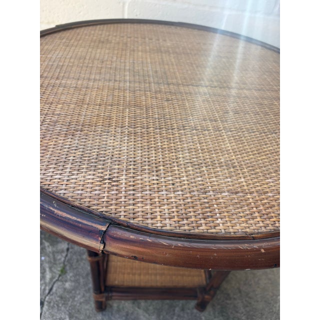 Brown Palecek Vintage Boho Chic Bamboo and Rattan Round Accent Table in Excellent Condition For Sale - Image 8 of 8