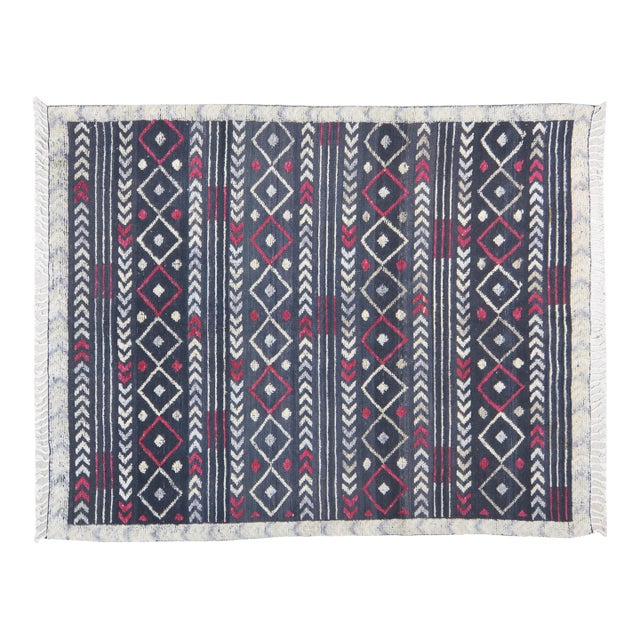 1950s Modern Moroccan Hand Knotted Wool Rug, 5'9"x7'6" For Sale