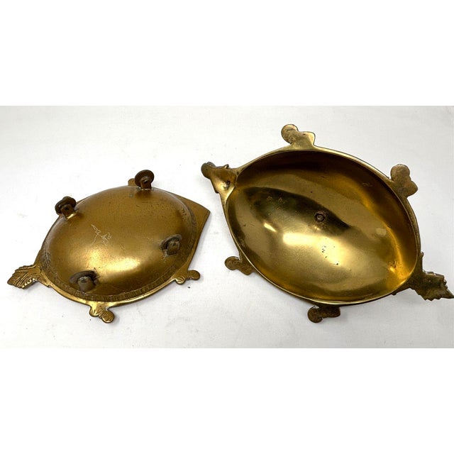 Metal Brass Turtle Vintage Trinket Box With Peacock Finial For Sale - Image 7 of 9