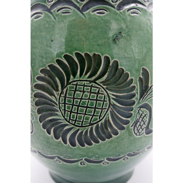 Forest Green Large Hungarian Green Glazed Folk Art Ceramic Pitcher, 1920s For Sale - Image 8 of 11