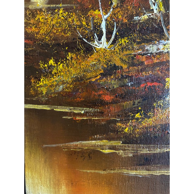 Vintage Mid Century Impressionist Oil Painting of Fall Landscape For Sale - Image 4 of 7