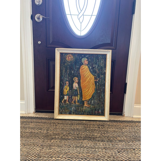 1960s Mid-Century Thai Impasto "Monk" Oil Painting by Saneh – Bangkok For Sale - Image 4 of 12
