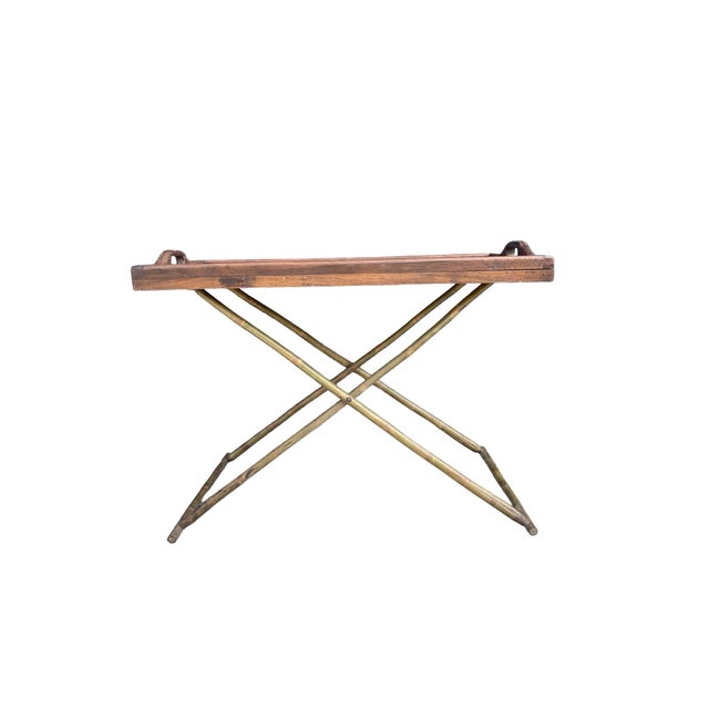 Asian 1980s Teak and Bamboo Butler Tray Table For Sale - Image 3 of 14