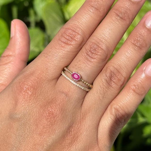 Not Yet Made - Made To Order Ruby & Diamond Beaded Double Band Stacking Ring Size 8 Set in 14k Yellow Gold For Sale - Image 5 of 16