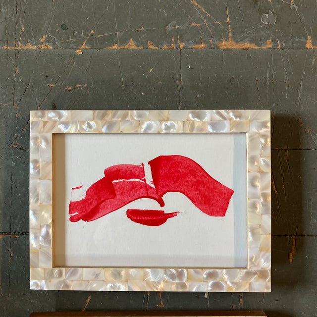 Contemporary Contemporary-2 Original Small “Flying Red Lips “ Paintings-Mother of Pearl Tabletop Frames For Sale - Image 3 of 5