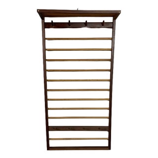 Mid-Century Modern European Wooden Wall Coat Rack with Hat Shelf, 1950s For Sale