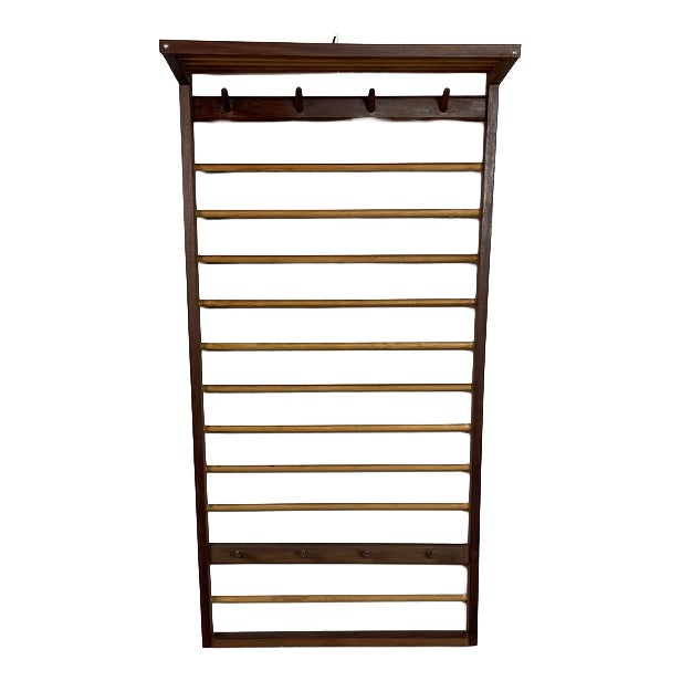 Mid-Century Modern European Wooden Wall Coat Rack with Hat Shelf, 1950s For Sale