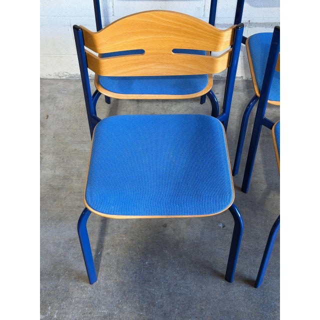 Textile Niels Larsen Stacking Chairs Set of 8 Danish Mid-Century Modern Vintage For Sale - Image 7 of 13