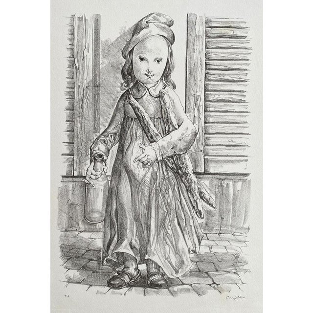 Léonard Tsuguharu Foujita, Young Girl with Bread, Original Lithograph For Sale - Image 9 of 10