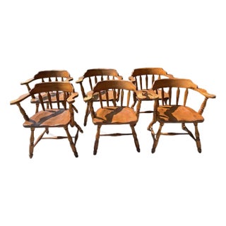 1970's Solid Maple Captains Chairs- Set of 6 For Sale