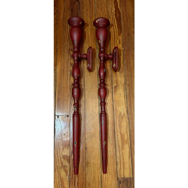 Vintage 34 Inch Iron/Metal Wall Mount Sconce Candle Holders - a Pair For Sale - Image 4 of 6