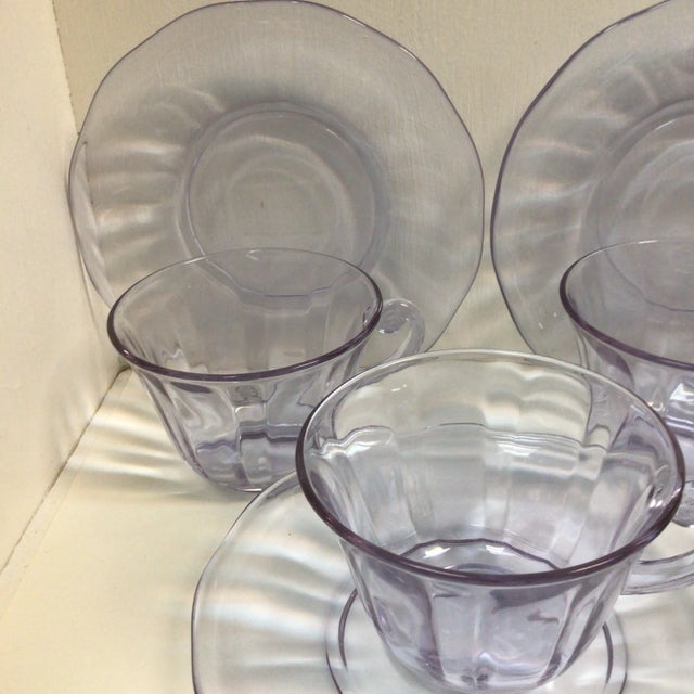 Glass Lafayette Wisteria Glass Cups and Saucers by Fostoria - Set of 9 For Sale - Image 7 of 11