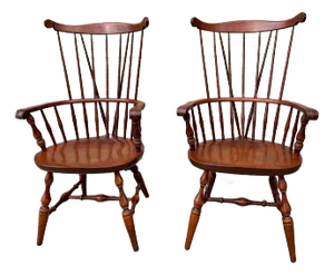Mid 20th Century Nichols & Stone Co Pair Solid Cherry Comb Back Windsor Armchairs