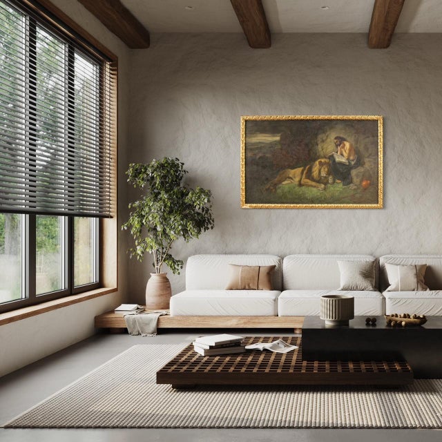 Italian Artist, Saint Jerome with Lion, 1950, Mixed Media, Framed For Sale - Image 12 of 16