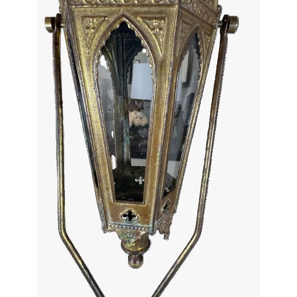 Gold Antique Gothic Revival Ecclesiastical Lantern For Sale - Image 8 of 10