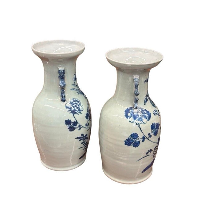Pair of Late 19th Century Chinese Blue & Celadon Vases With Handles For Sale - Image 4 of 12