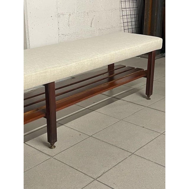 Large Vintage Bench in Teak and Fabric, 1960s For Sale - Image 17 of 18