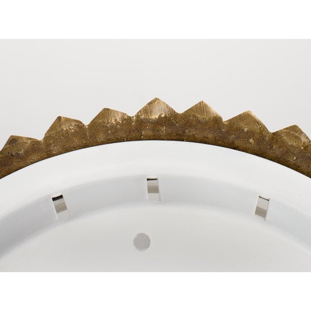 Metal 1960s Spanish Brass Flush Mounts & Etched Frosted Glass - A Pair For Sale - Image 7 of 11