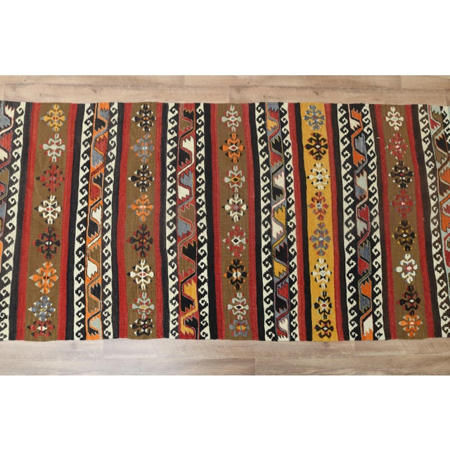 1970s Vintage Turkish Handmade Wool Cotton Colorful Kilim Rug For Sale In San Francisco - Image 6 of 11