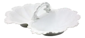 Vintage Ruffled Porcelain Divided Serving Bowl