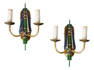 Pair of 1960s French "Bastille Day" Painted Tole Wall Sconces