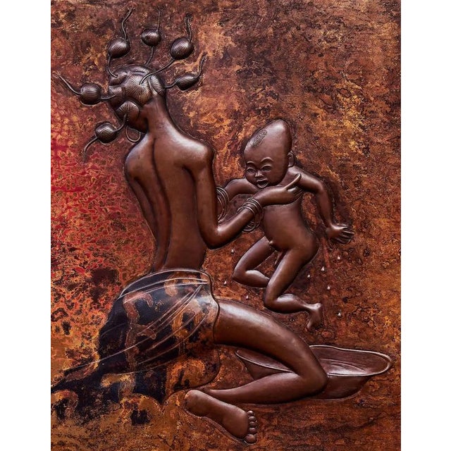 African Copper Relief Motherhood Motif For Sale - Image 6 of 7